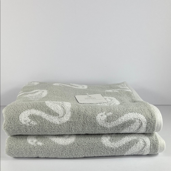 Deborah Connolly Swan Print Bath Towel Set Gray White Quick Dry Cotton 2 Pc NEW - Picture 1 of 8